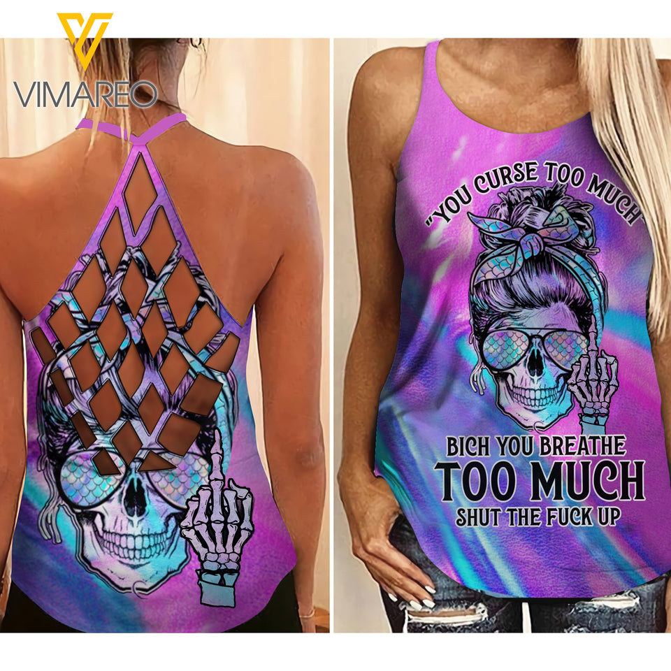 Skull tattoos girl Criss-Cross Open Back Camisole Tank Top 2906N