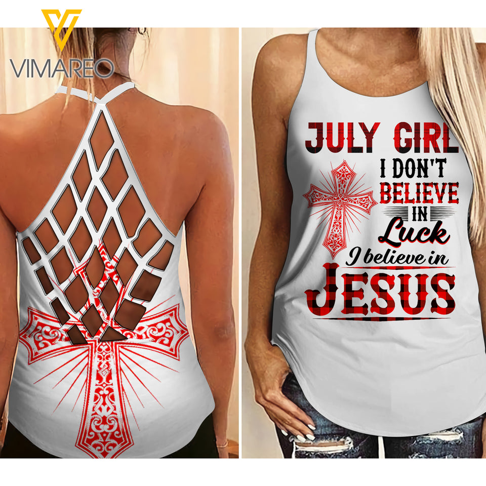 July girl Jesus Criss-Cross Open Back Camisole Tank Top 0807TQ