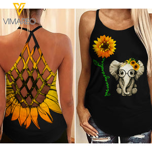 Sunflower Elephants Girl Criss-Cross Open Back Camisole Tank Top 1903NGBTQ