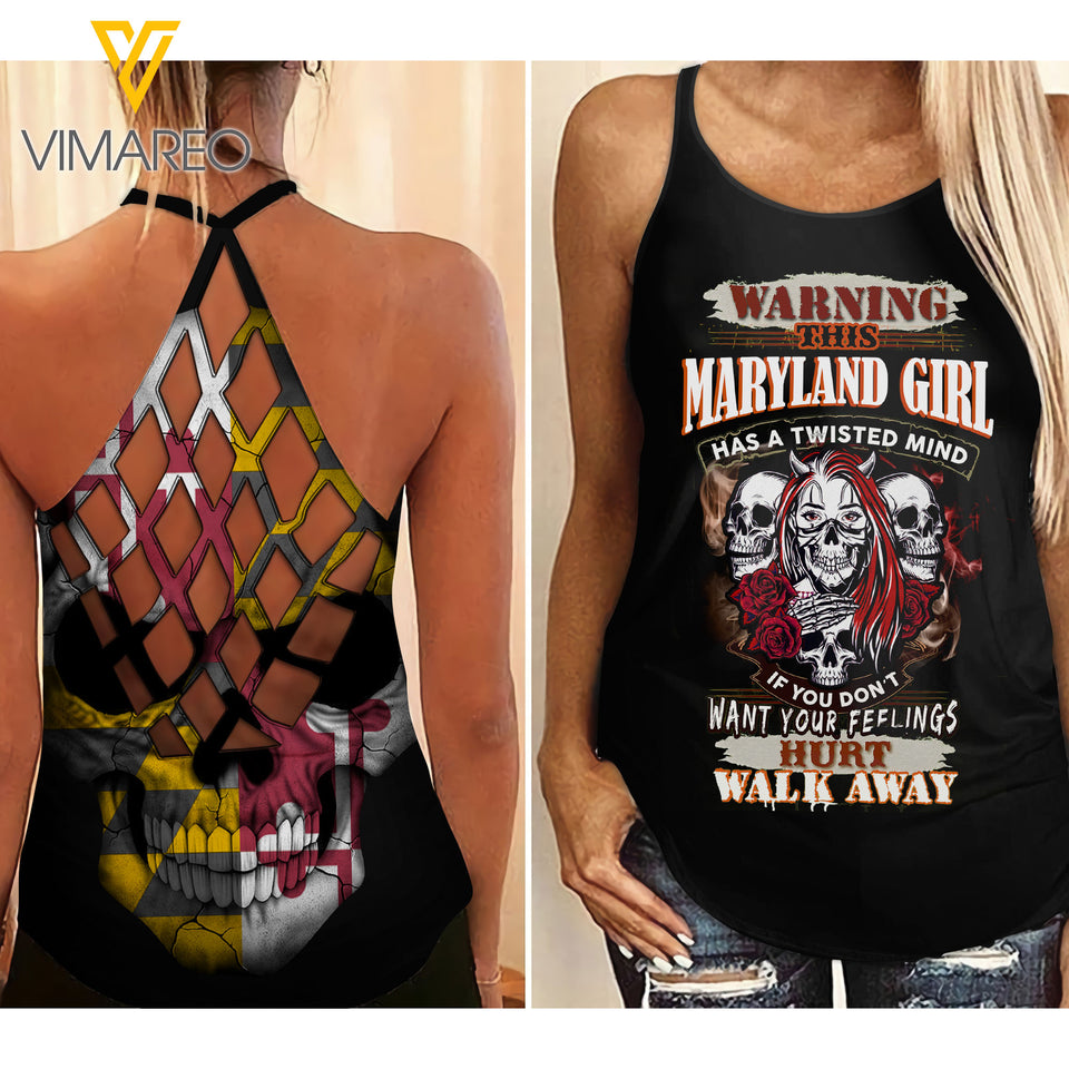Maryland Girl With Skull Criss-Cross Open Back Camisole Tank Top YYQQ