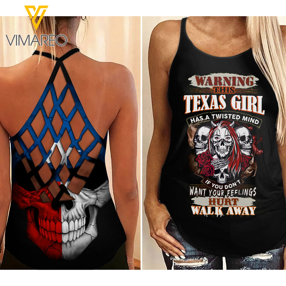 Texas Girl With Skull Criss-Cross Open Back Camisole Tank Top YYQQ