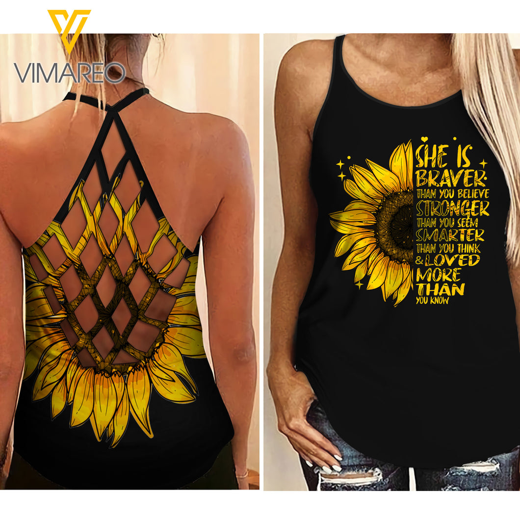 SUNFLOWER GIRL Criss-Cross Open Back Camisole Tank Top BRAVER