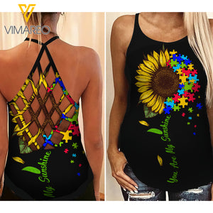 AUTISM SUNFLOWER CRISS-CROSS OPEN BACK CAMISOLE TANK TOP