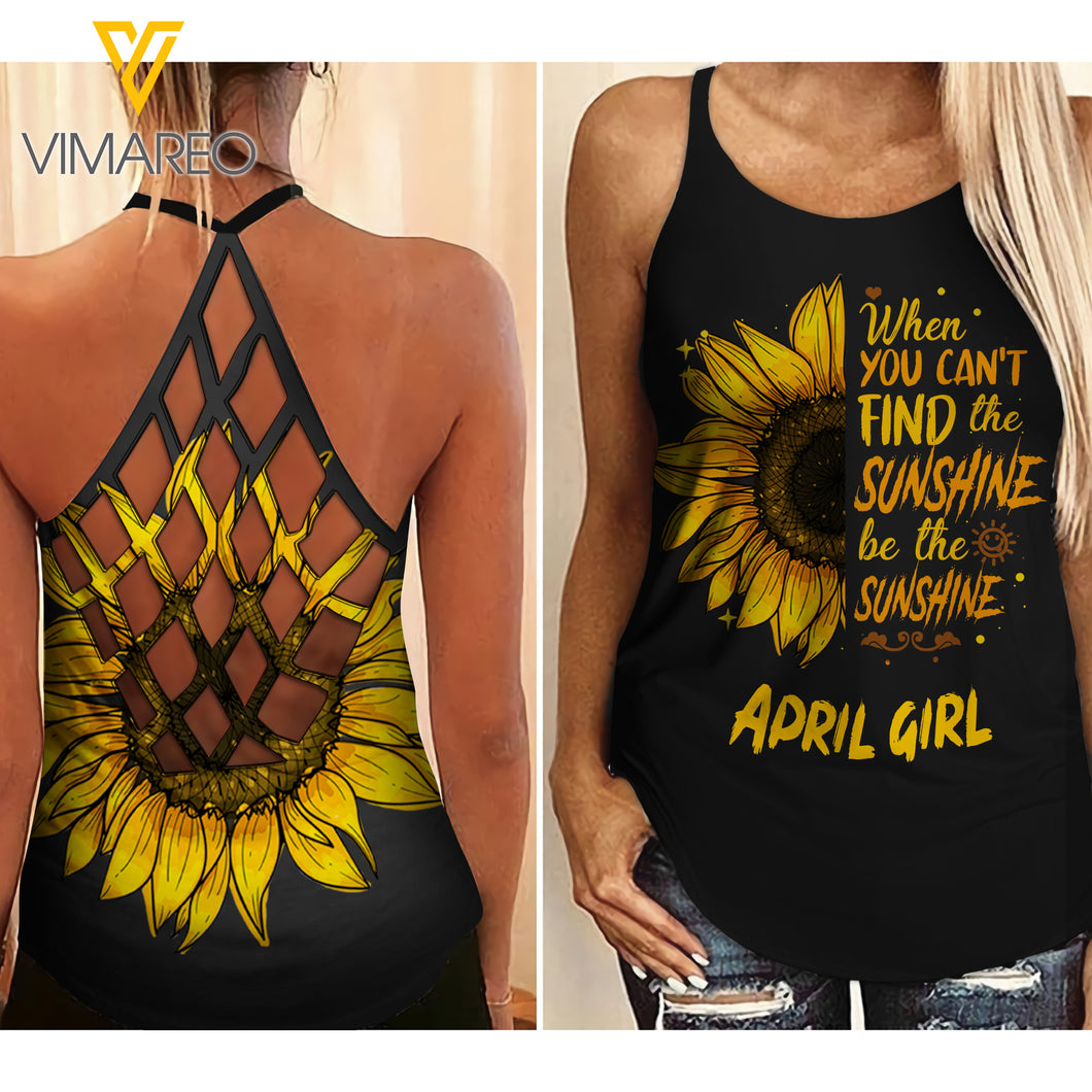 April girl-You are sunshine Criss-Cross Open Back Camisole Tank Top