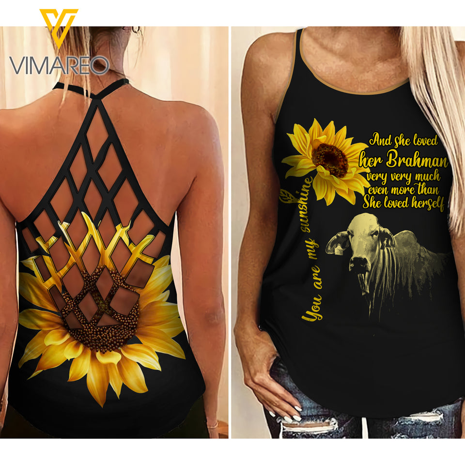 BRAHMAN CATTLE CRISS-CROSS OPEN BACK CAMISOLE TANK TOP