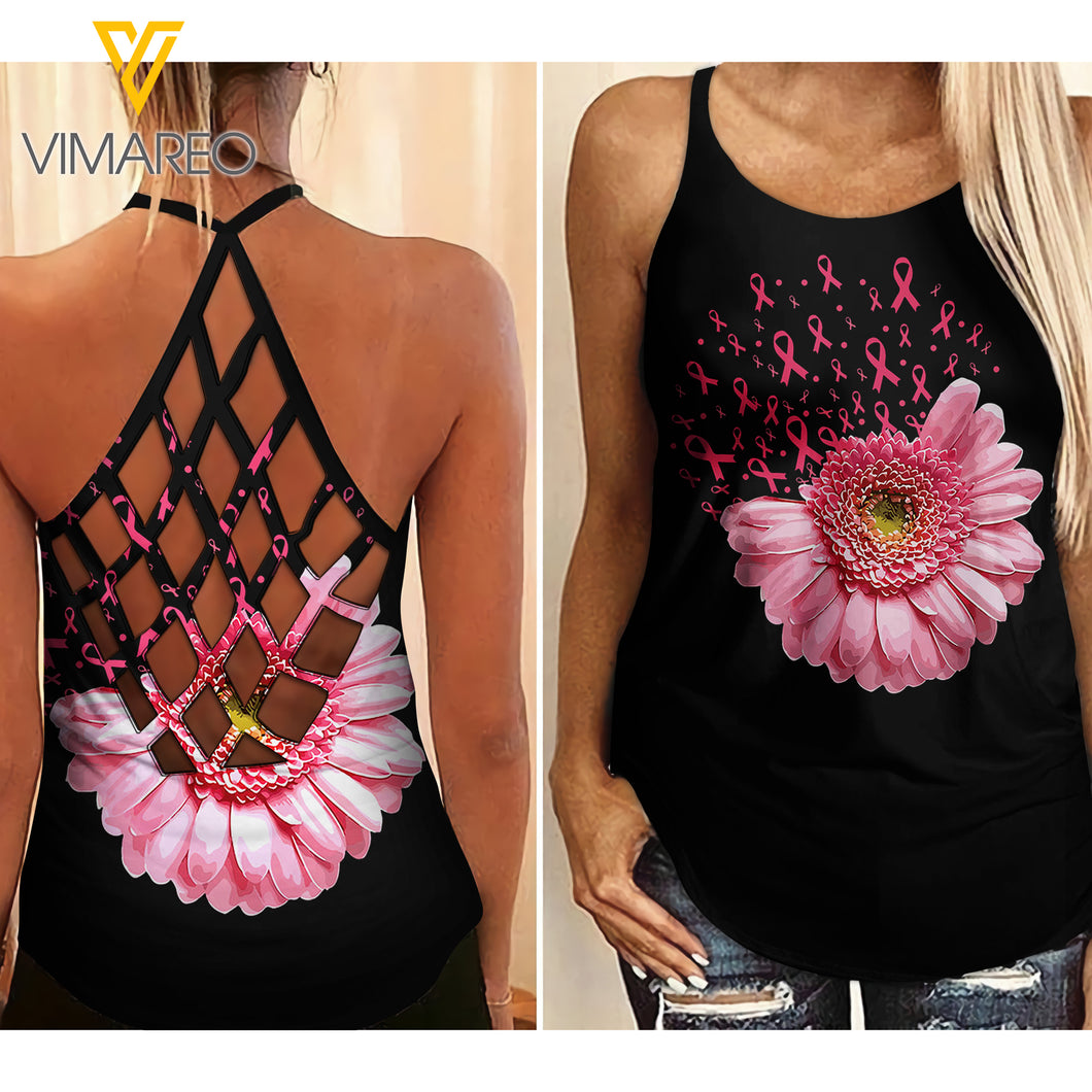 PHN Breast Cancer Awareness Criss-Cross Open Back Camisole Tank Top Legging MAR-MA16