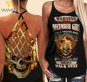 December Girl with SKull Criss-Cross Open Back Camisole Tank Top