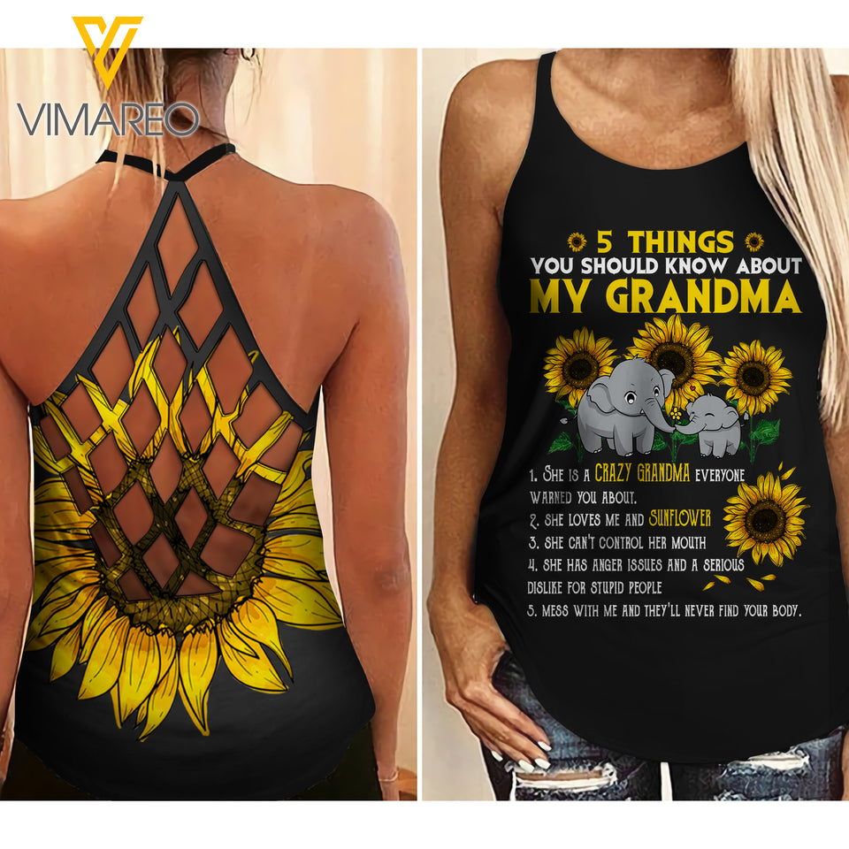 MY GRANDMA SUNFLOWER CRISS-CROSS OPEN BACK CAMISOLE TANK TOP