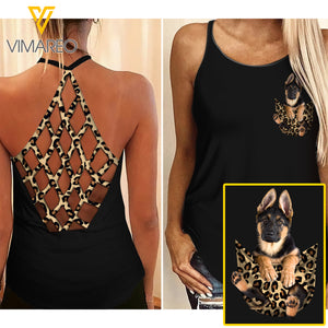 German Shepherd Dog Criss-Cross Open Back Camisole Tank Top MAR-MA23