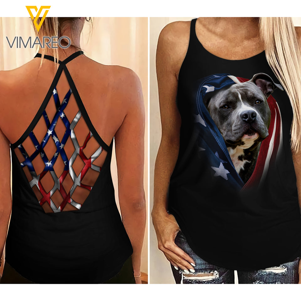 PITBULL Criss-Cross Open Back Camisole Tank Top TMTL FLAG