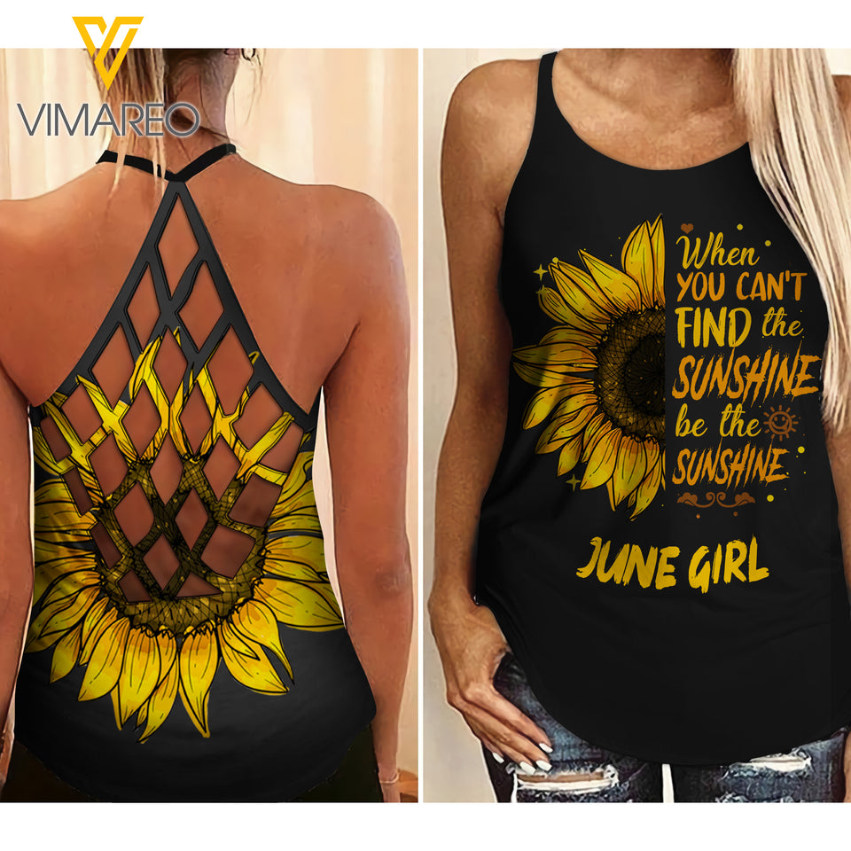 June girl-You are sunshine Criss-Cross Open Back Camisole Tank Top