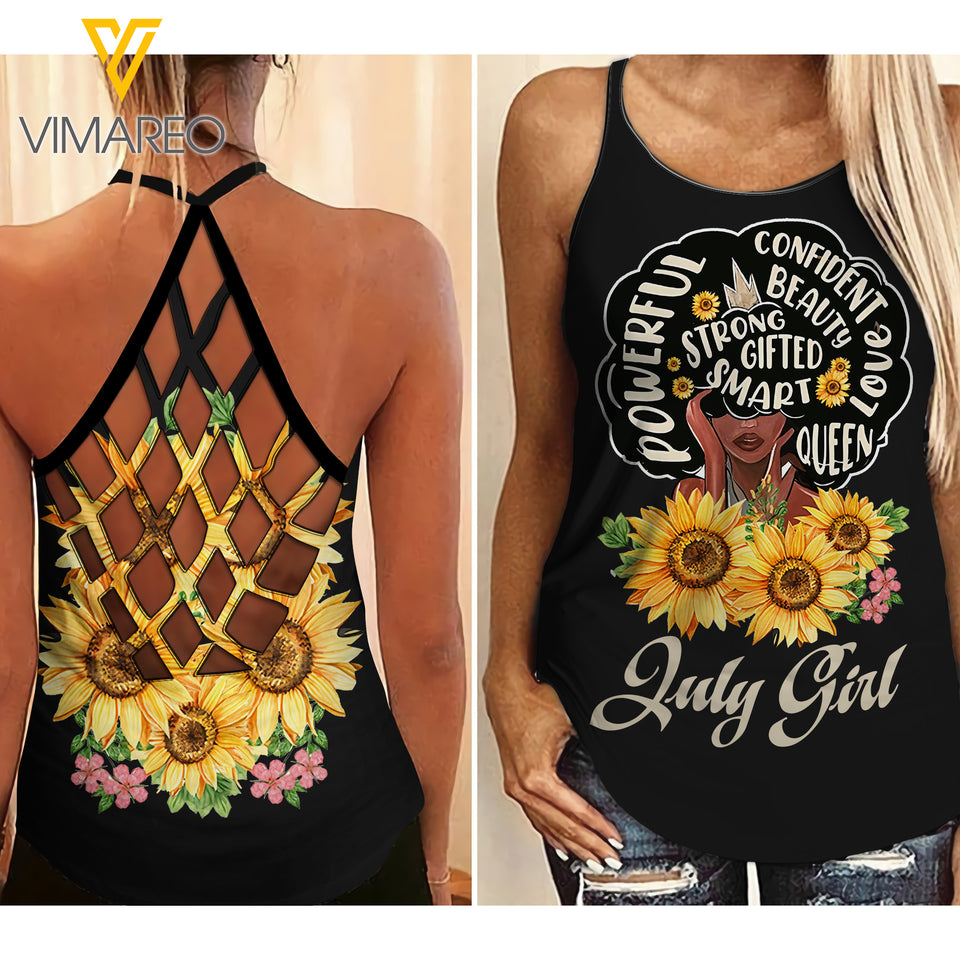 JULY BLACK GIRL CRISS-CROSS TANK TOP SUNFLOWER