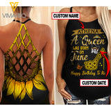 JUNE QUEEN SUNFLOWER CUSTOMIZE CRISS-CROSS OPEN BACK CAMISOLE TANK TOP