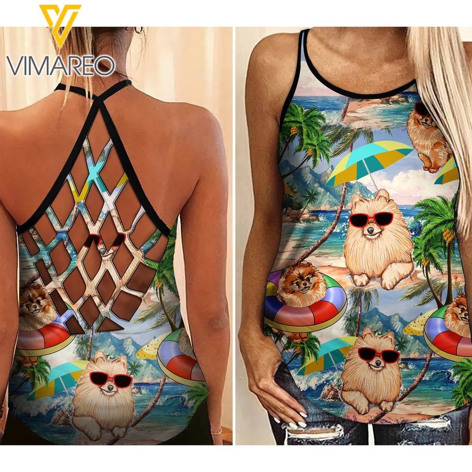 Pomeranian Criss-Cross Open Back Camisole Tank Top YYTT