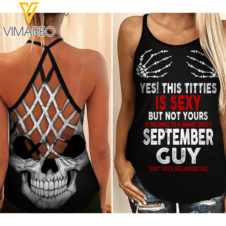 THIS TITTIES BELONGS TO A SMART SEPTEMBER GUY CRISS-CROSS TANK TOP