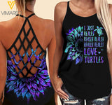 Turtle girl sunflower Criss-Cross Open Back Camisole Tank Top 1607A