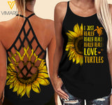 Turtle girl sunflower Criss-Cross Open Back Camisole Tank Top 1607A