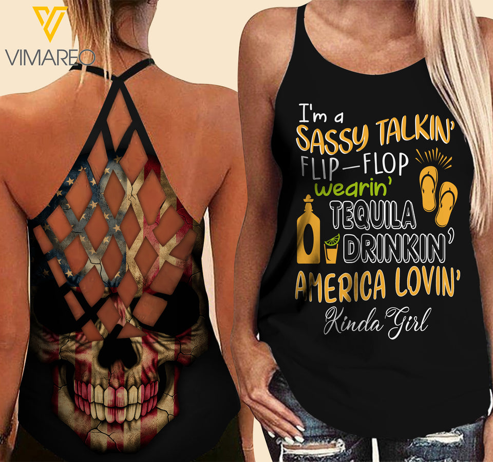 Tequila Drinkin' Kinda girl Criss-Cross Open Back Camisole Tank Top