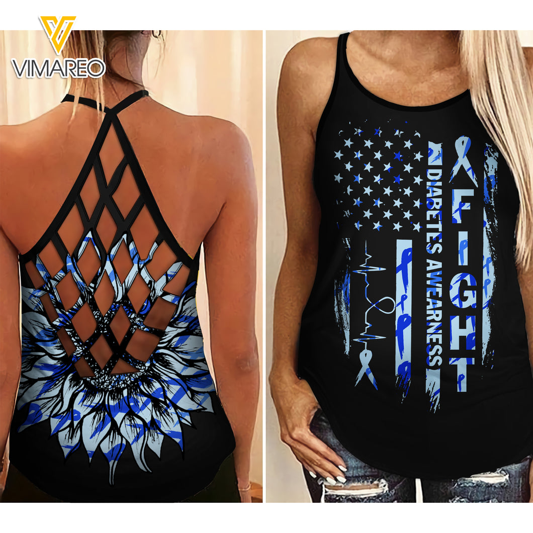 DIABETES AWEARNESS US FLAG SUNFLOWER CRISS-CROSS TANK TOP TNMA0110