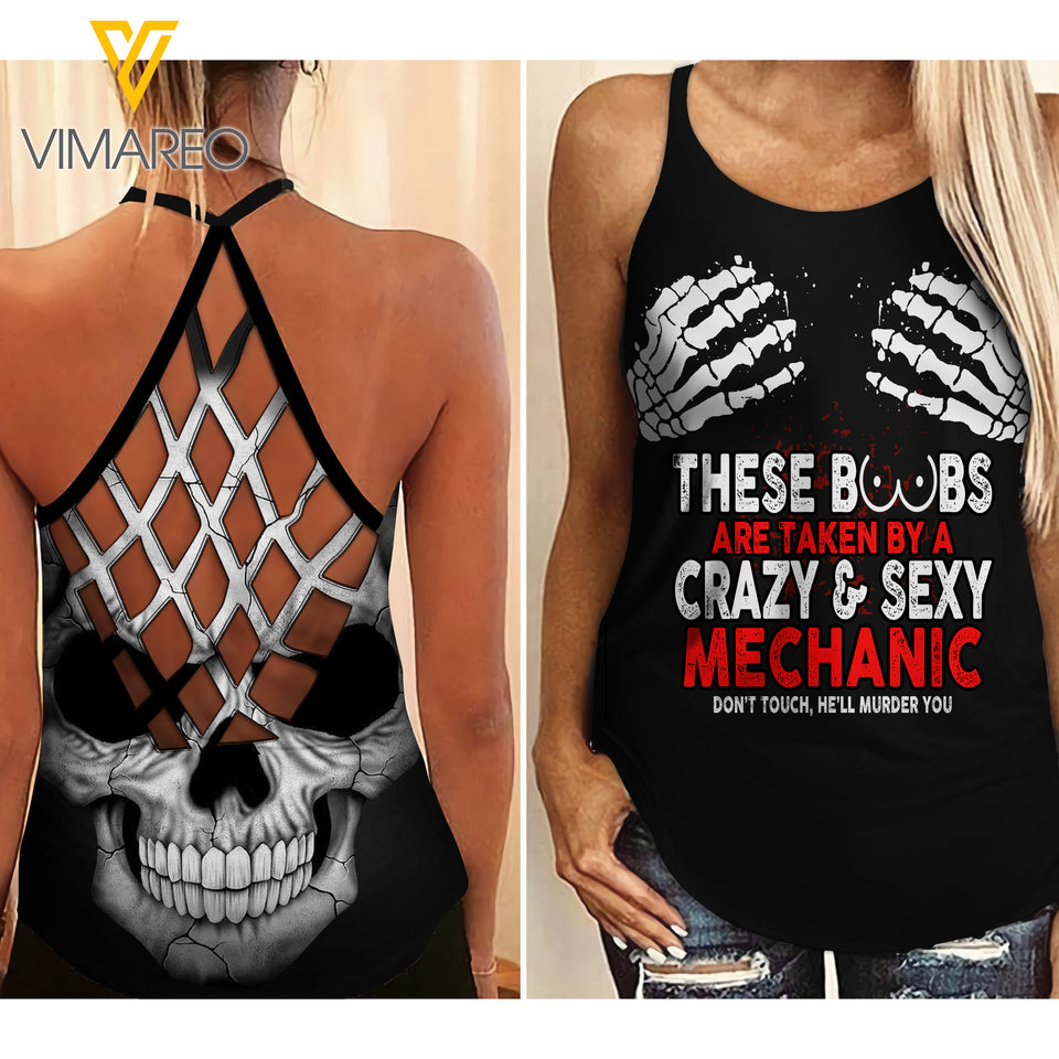 Taken by a Mechanic Criss-Cross Open Back Camisole Tank Top ZA1703