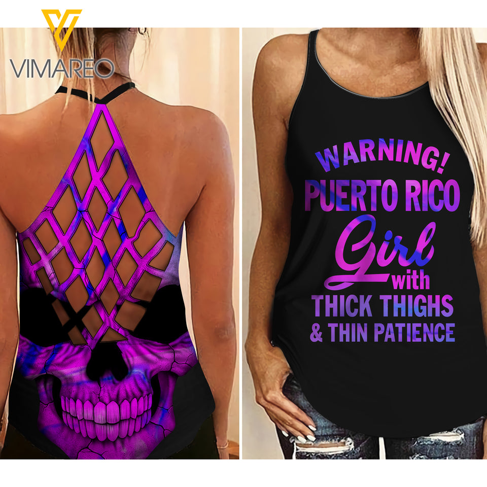 Puerto rico Girl Criss-Cross Open Back Camisole Tank Top 2403NGBA