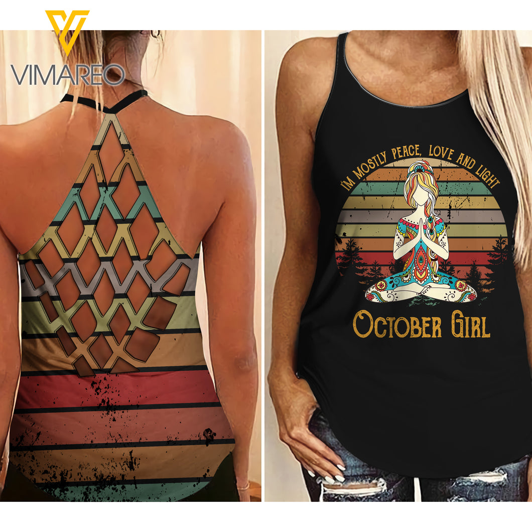 October Yoga Girl Criss-Cross Open Back Camisole Tank Top