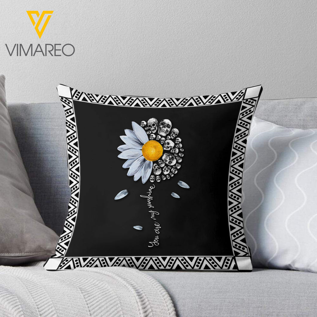 SKULL SUNFLOWER PILLOW PRINTED QTTN0712