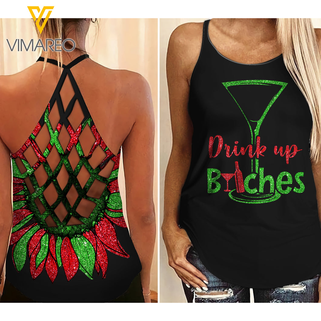 Drink up Criss-Cross Open Back Camisole Tank Top DRU