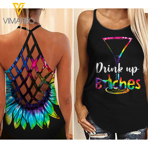 Drink up Criss-Cross Open Back Camisole Tank Top DRU