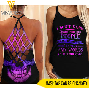 September girl-i don't know about you personalized Criss-Cross Open Back Camisole Tank Top