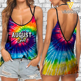 August Girl V Neck Halter Strap Backless Cami Tank Top Tie Dye