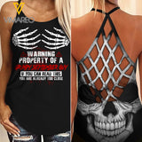 Warning property of a grumpy September guy Criss-Cross Open Back Camisole Tank Top Legging
