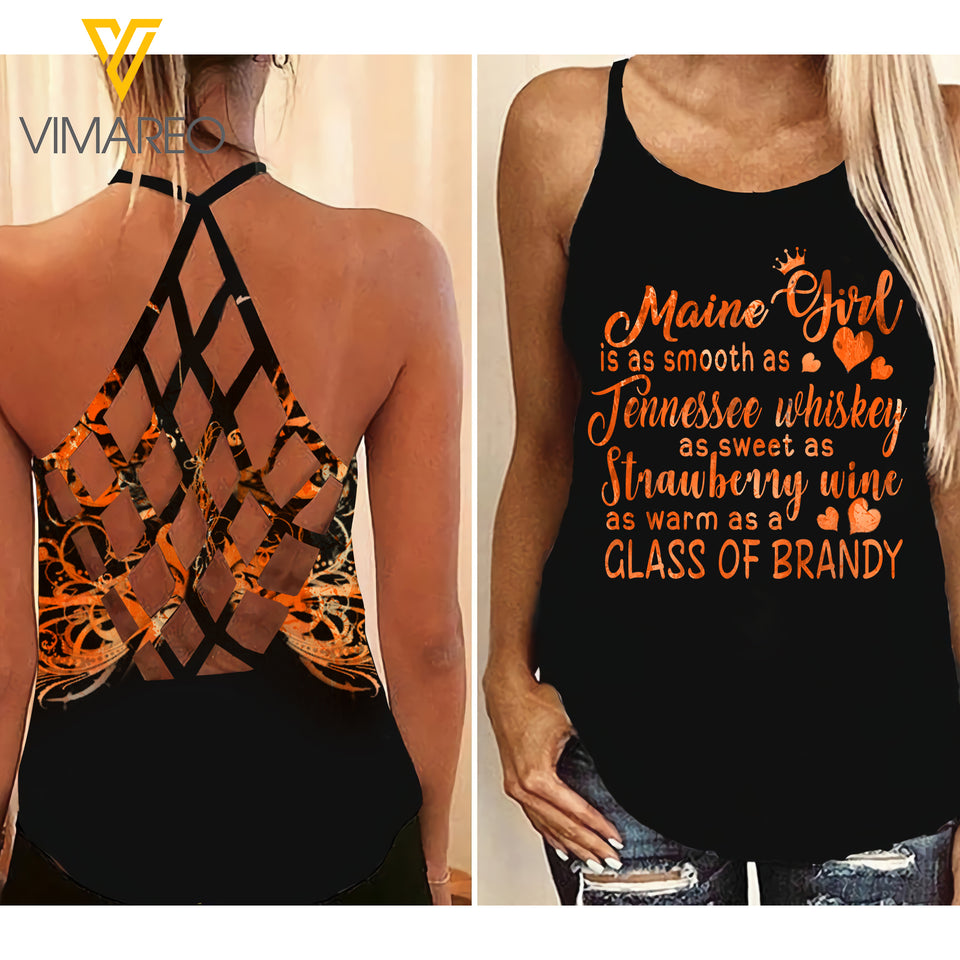 As Maine Girl Criss-Cross Open Back Camisole Tank Top Legging TVMR