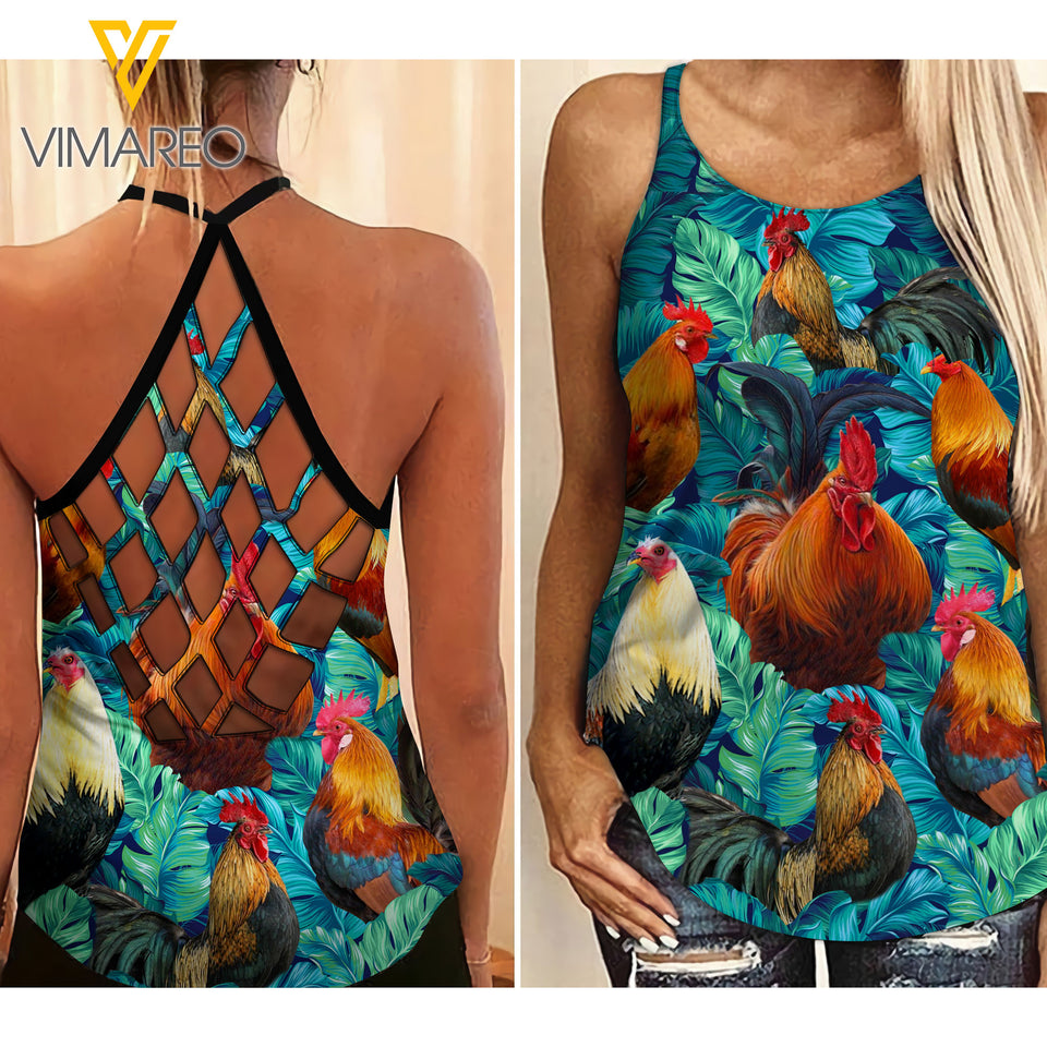 ROOSTER HAWAIi PATTERN CRISS-CROSS TANK TOP TNDT3008