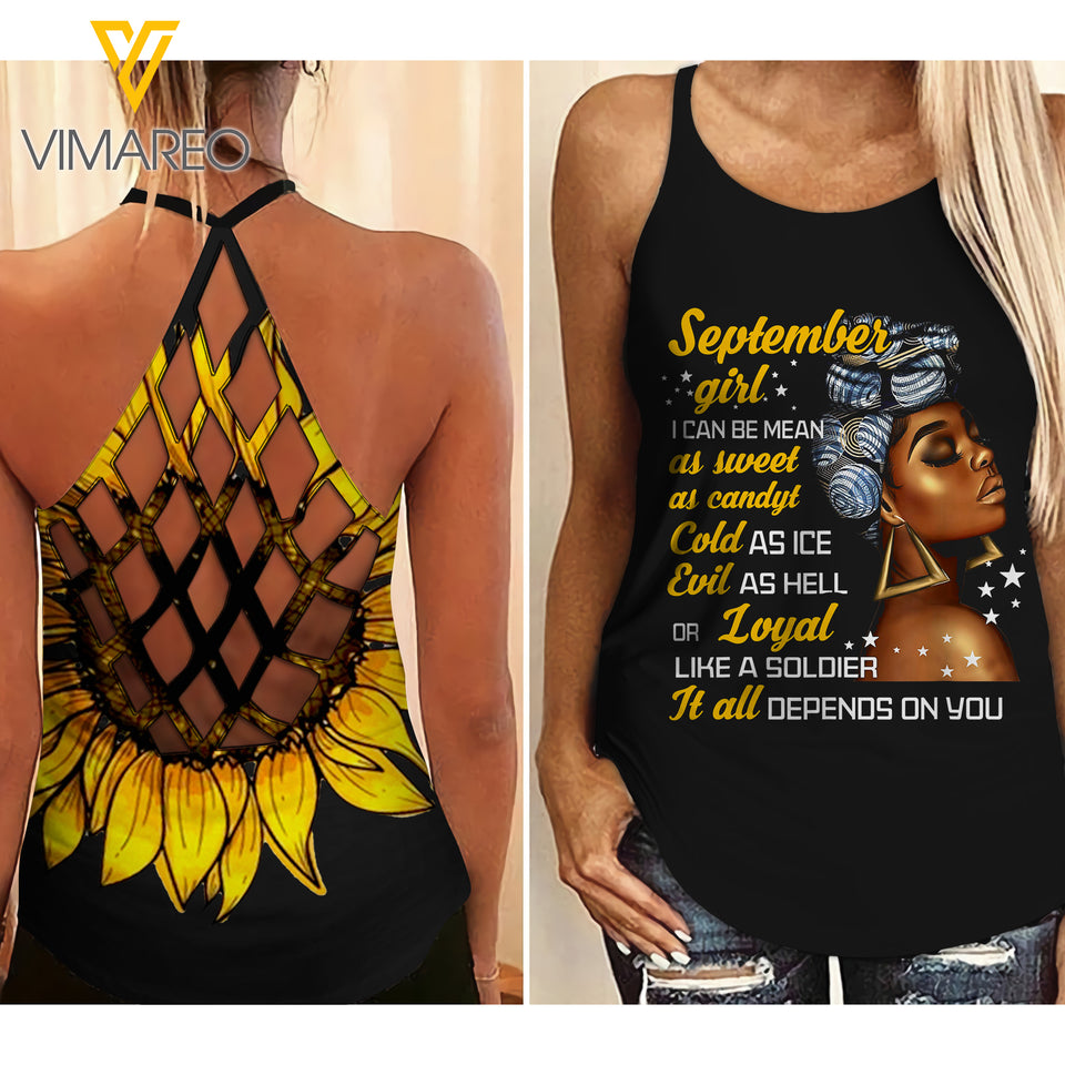 SEPTEMBER GIRL SUNFLOWER CRISS-CROSS TANK TOP TNTN1907