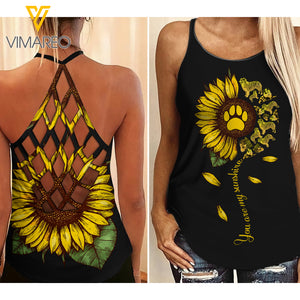 Aussie Dog Sunflower Criss-Cross Open Back Camisole Tank Top