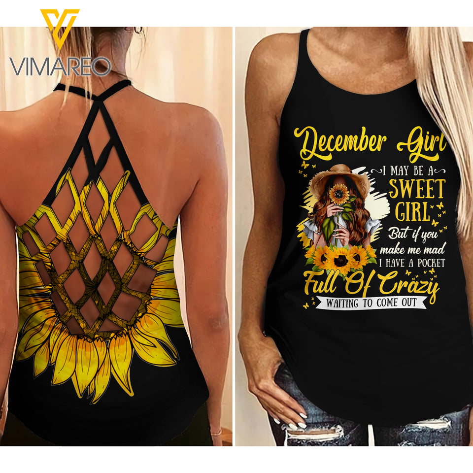 DECEMBER SWEET CRAZY GIRL CRISS-CROSS TANK TOP SUNFLOWER