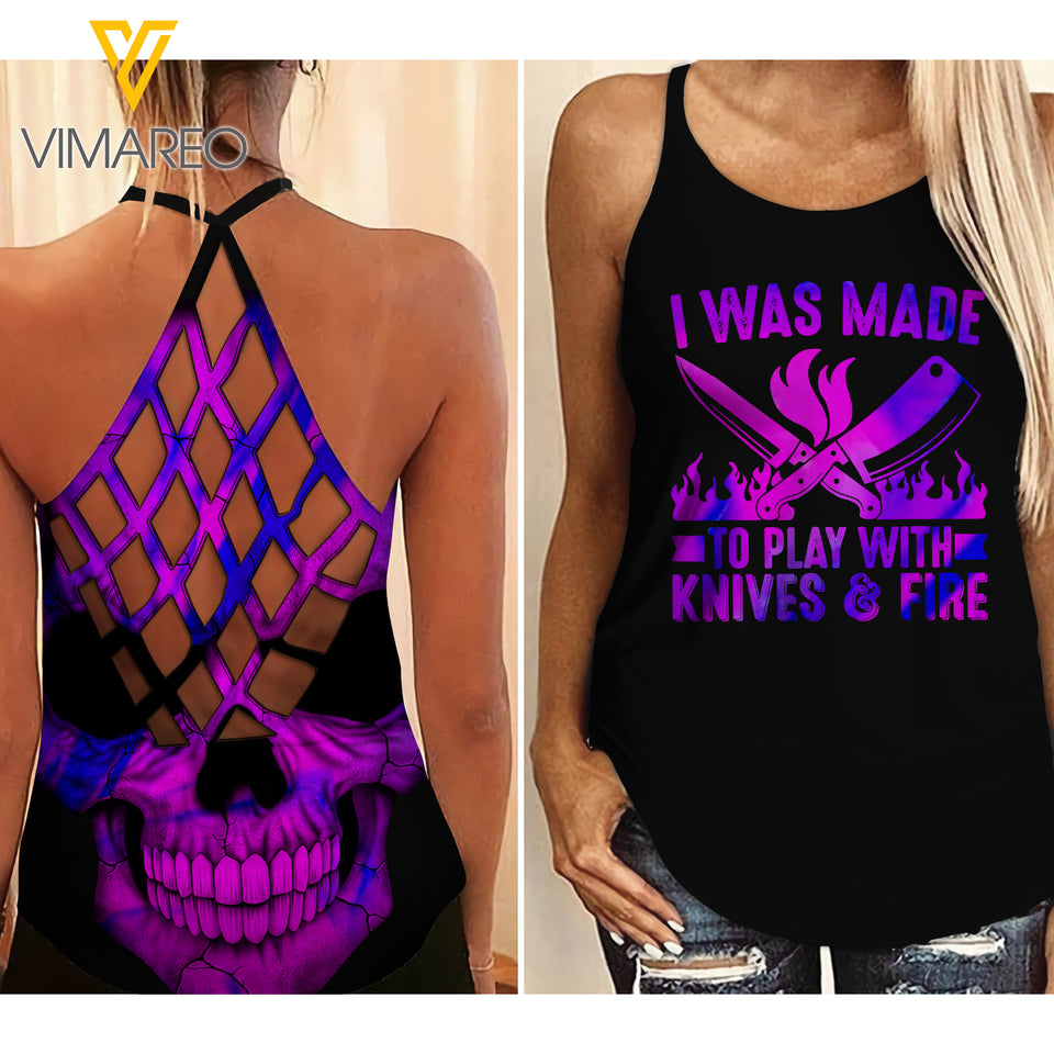 CHEF GIRL CRISS-CROSS TANK TOP SKULL