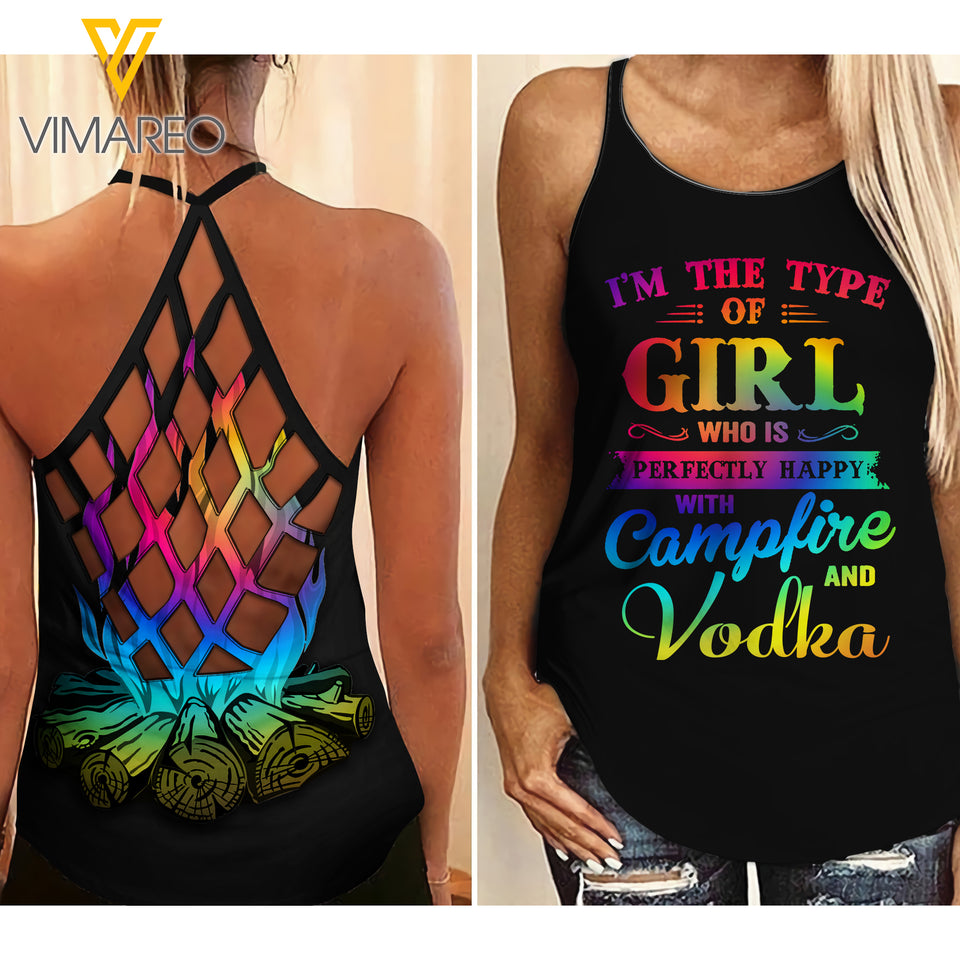CAMPFIRE AND VODKA GIRL CRISS-CROSS TANK TOP
