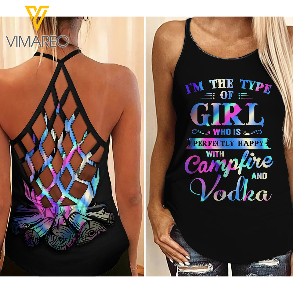 CAMPFIRE AND VODKA GIRL CRISS-CROSS TANK TOP