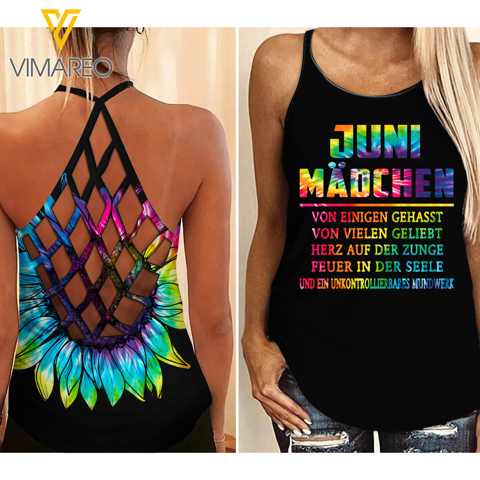 JUNI MÄDCHEN TIE DYE SUNFLOWER CRISS CROSS TANK GERMANY GIRL