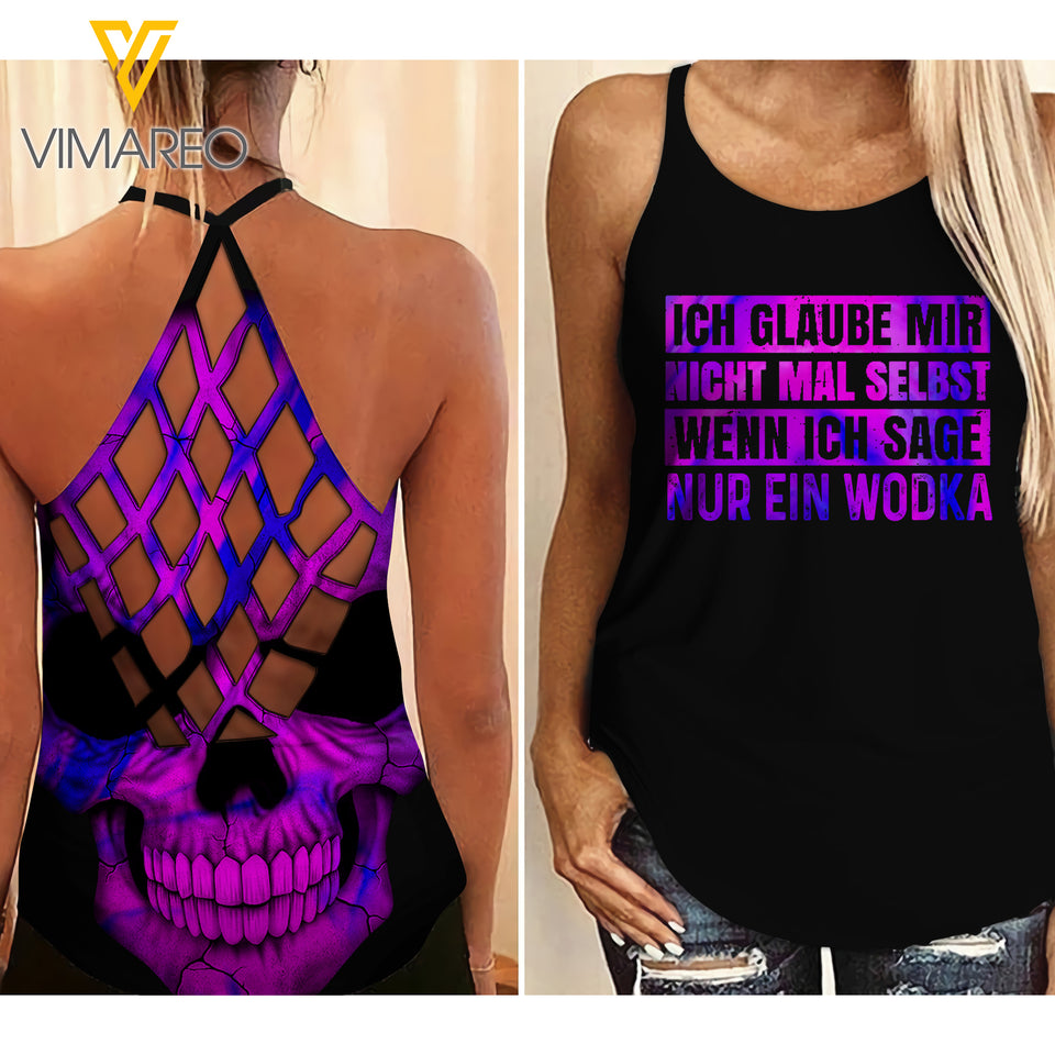 WENN ICH SAGE NUR EIN WODKA CRISS CROSS TANK SKULL