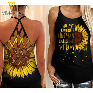 LINEMAN MOM SUNFLOWER CRISS-CROSS TANK TOP
