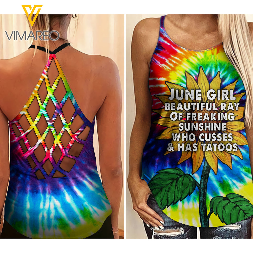 June girl beautyful ray of freaking sunshune Criss-Cross Open Back Camisole Tank Top Legging