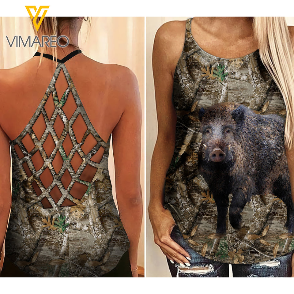 Boar Hunting Girl Criss-Cross Open Back Camisole Tank Top MAR-MD23