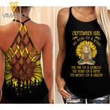 SEPTEMBER YOGA GIRL SUNFLOWER CRISS-CROSS TANK TOP
