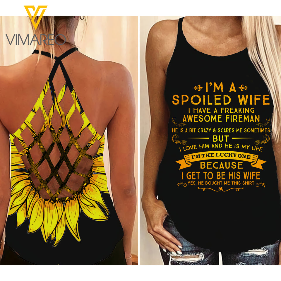 Spoiled wife-Fireman Criss-Cross Open Back Camisole Tank Top