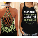 Protected by a smokin hot Ironworker Criss-Cross Open Back Camisole Tank Top