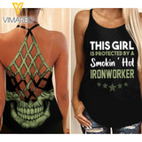 Protected by a smokin hot Ironworker Criss-Cross Open Back Camisole Tank Top