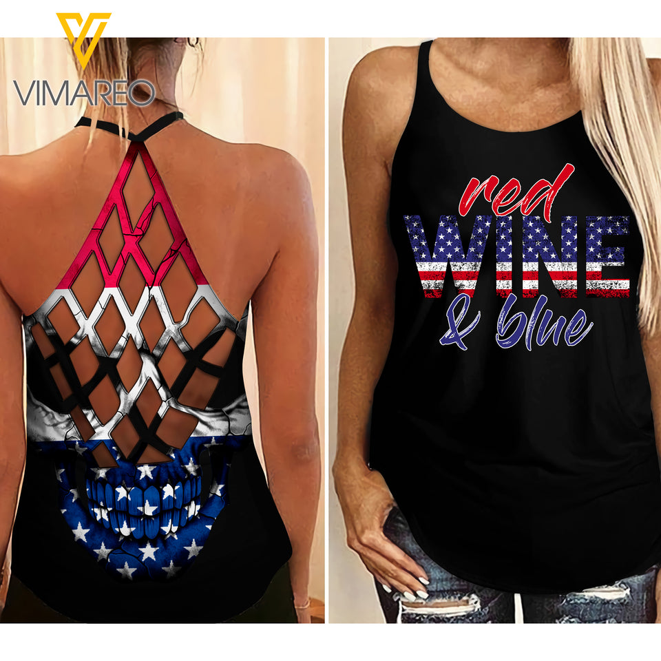 KHMD RED WINE BLUE Criss-Cross Tank Top 0104